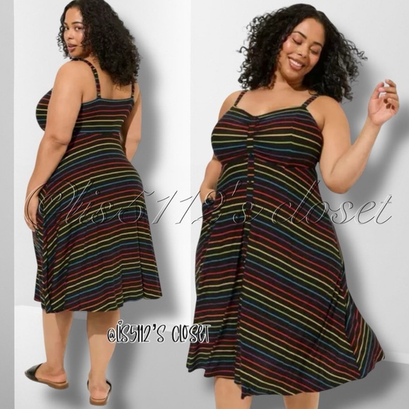 Torrid Black Rainbow Stripe Super Soft Button-Front Midi Swing Dress 1X 14 16 - Picture 16 of 16